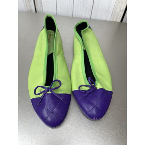 Nina Neon Leather Green Purple Slip On Flats Made in Spain Size 8.5 - Picture 2 of 5